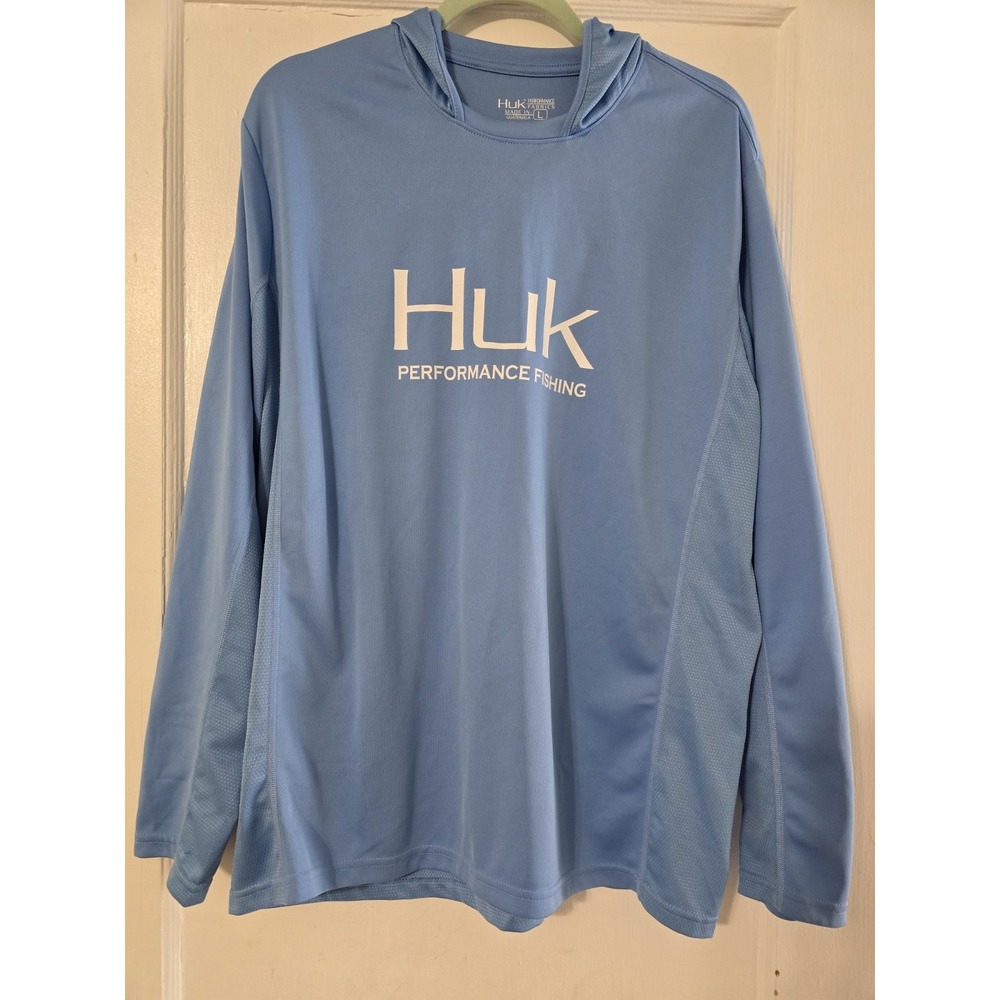 HUK Performance Long Sleeve Hoodie Blue Men's Large Breathable